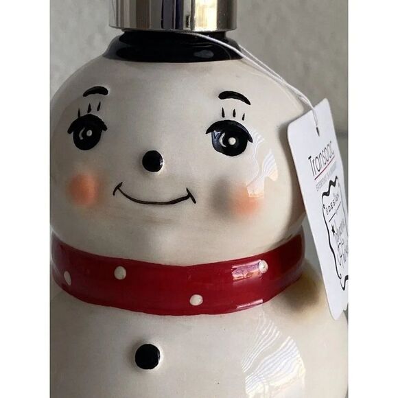 Johanna Parker Snowman Christmas Home Ceramic Liquid Soap Lotion Dispenser NEW - Picture 2 of 6
